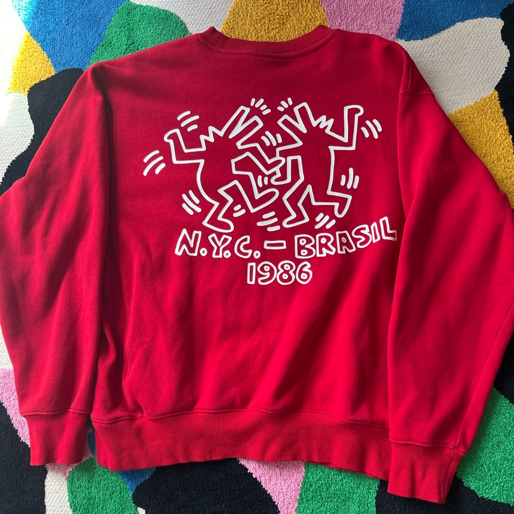 Keith Haring Dancing Dog Red pullover crewneck Sweater h&m